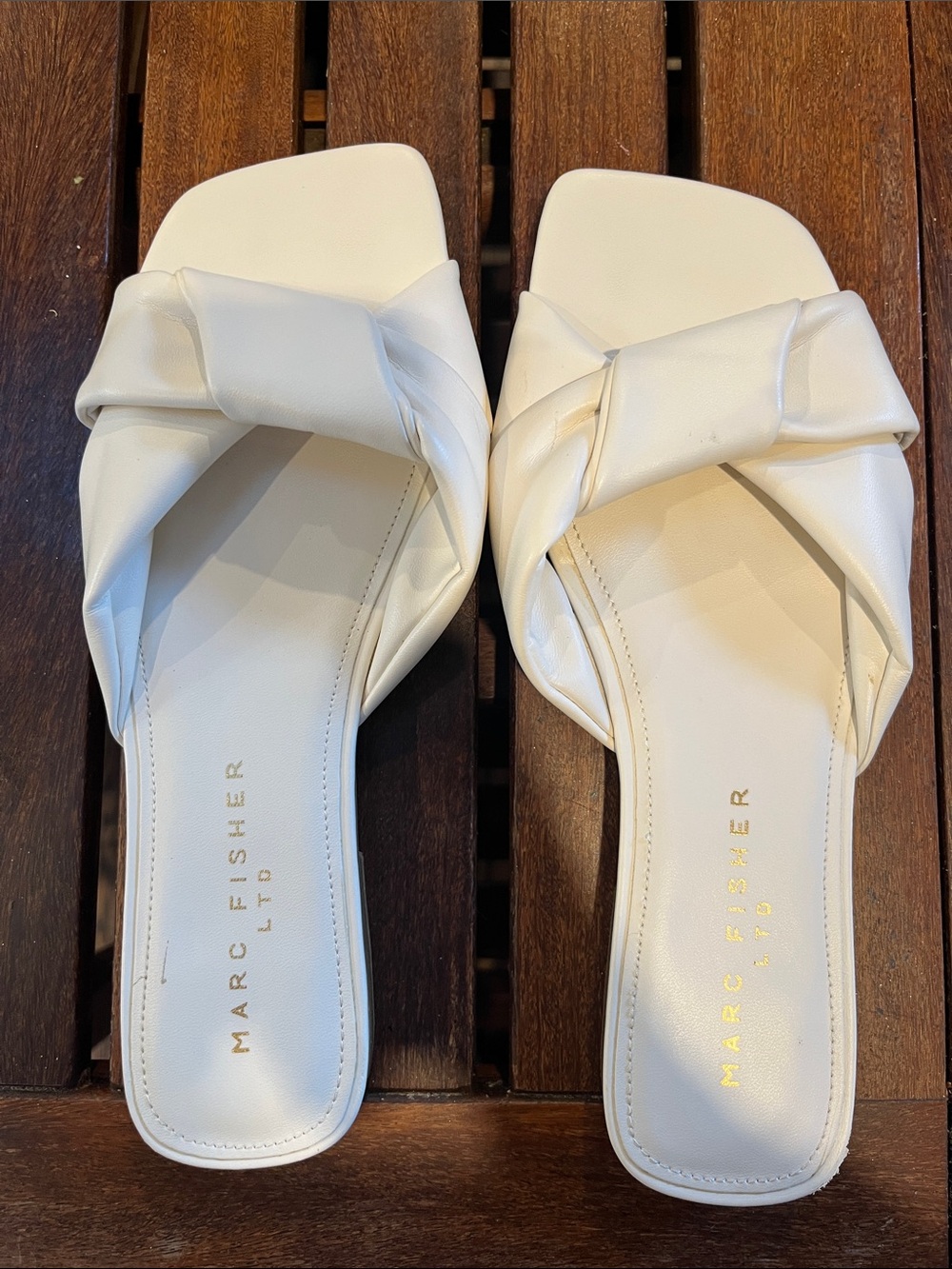Marc Fisher Cream Knotted Slide Mules